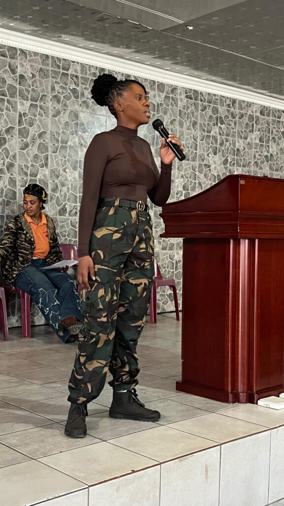 Martha Ngwetsane addressing residents at the Empower Izwe SA Imbizo held at the True Gospel Church in Extension 4 Mamelodi East on Saturday