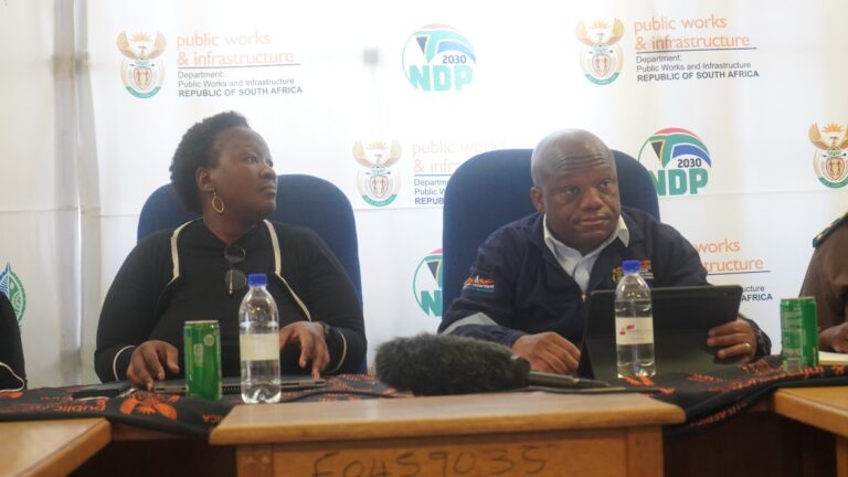 Left: Dr Kenneth Kaunda District Municipality Executive Mayor Nikiwe Num and Public Works and Infrastructure Minister Sihle Zikalala (right)