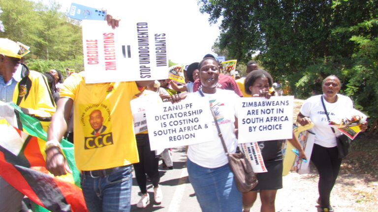 Concern Zimbabwe living in South Africa marching at DIRCO in Pretoria on Tuesday