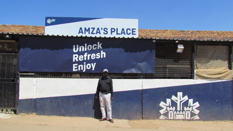 Amos Sfiso Masango known as Amza from Nellmapius in Tshwane standing next to his tavern