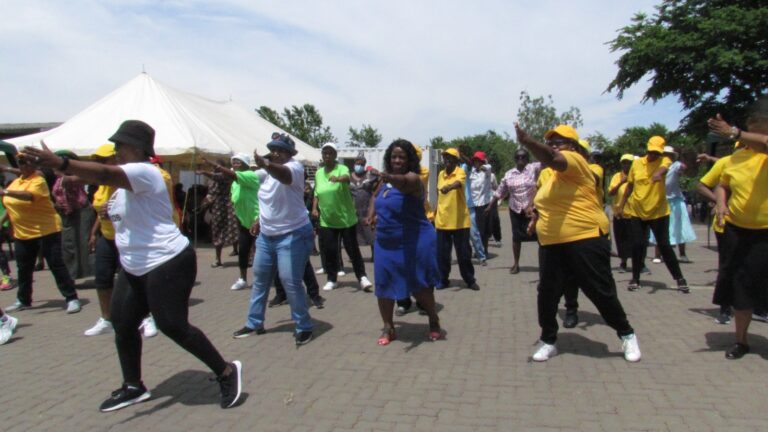 Elderly citizens join by ward councilor Pinky Lelaka doing aerobics during the celebration of World diabetic day at Stanza Bopape clinic in Mamelodi east Tshwane