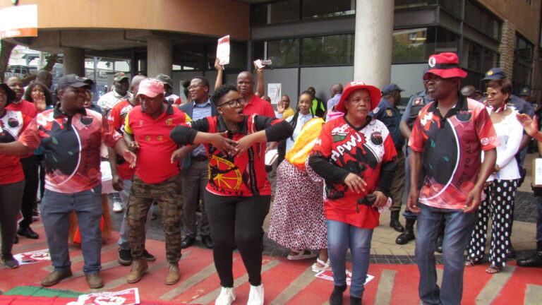 Nehawu members protest outside dtic in Pretoria