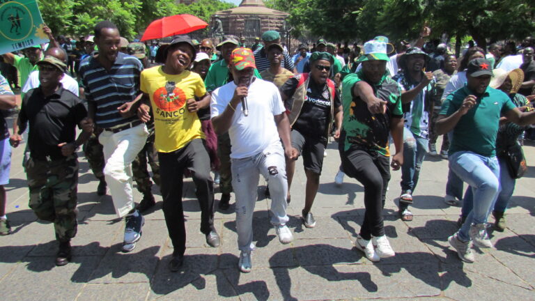 Members of MK party dancing and singing during the meet and greets session at Church Square in Tshwane photo by Dimakatso Modipa