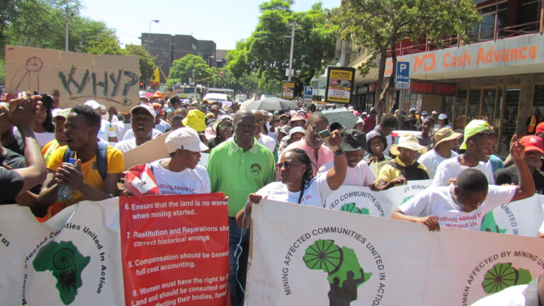 Members of MACUA joined by the APC president Themba Godi marching to department of minerals resource and energy in Tshwane