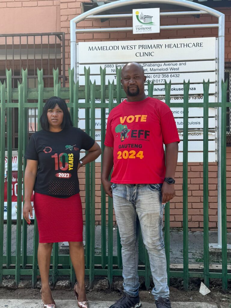 EFF subregion 5 leader Bongani King Ramontja and Carol Mnisi RCT members of Tshwane appealing for new clinic Mamelodi West, Tshwane