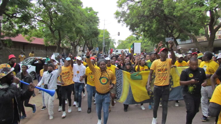 SASCO members and students across different institutions marching to the department of higher education and training to demand food allowance photo by Dimakatso Modipa