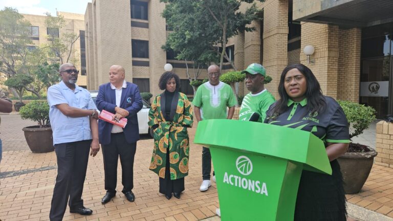 ActionSA party members at the Public Servies Commission's head office in Pretoria to deliver a scathing memorandum on Thursday