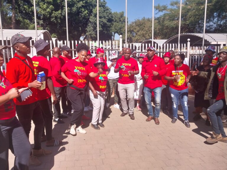 EFF members outside the Atteridgeville magistrate court