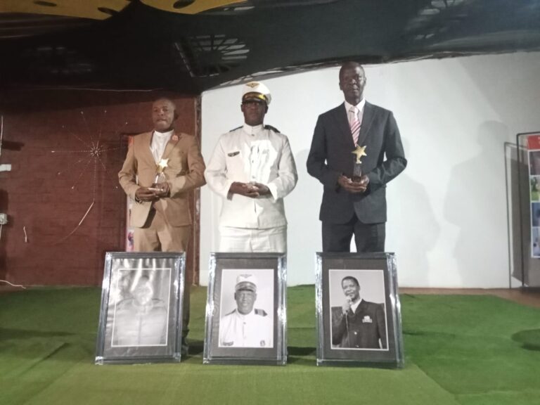 Former professional soccer stars Aubrey Lekwane, Raymond Sebopa and beauty pageant mentor and entertainer Jonas Lebudi known as Snajo honoured by Rama city community photo by Dimakatso Modipa