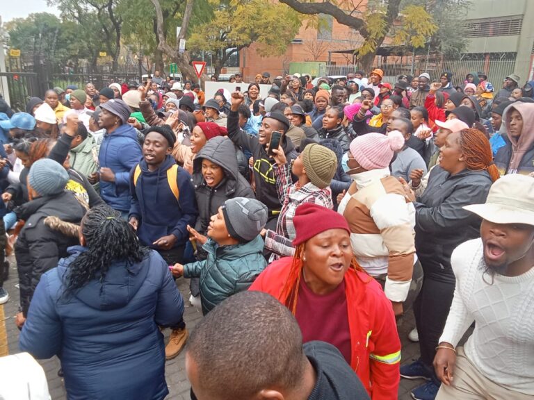 Hundreds of disgruntled assistant teachers previously deployed at various schools in the Gauteng Province converged at the Department of Basic Education headquarters in Tshwane photo by Dimakatso Modipa