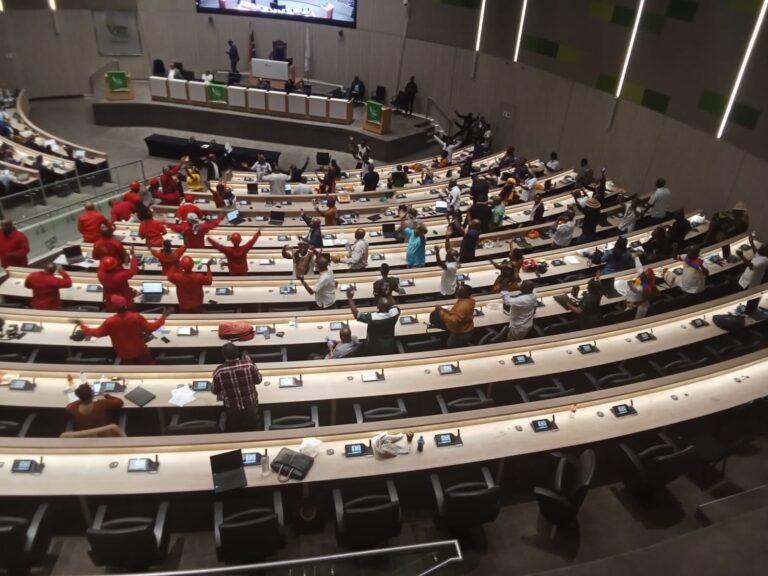Councilors at Tshwane House celebrating after voting Ciliers Brink out photo by Dimakatso Modipa