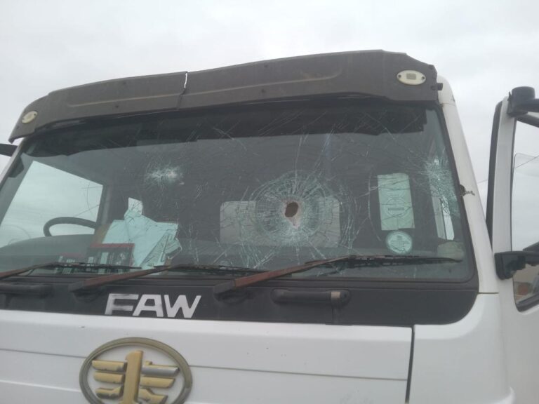 The waste removal truck stoned
