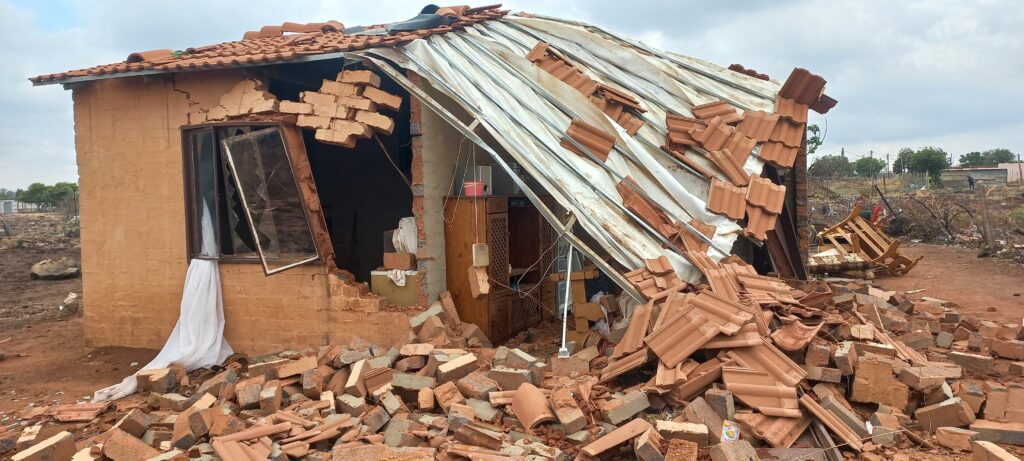 A house destroyed by strong wind in Soshanguve