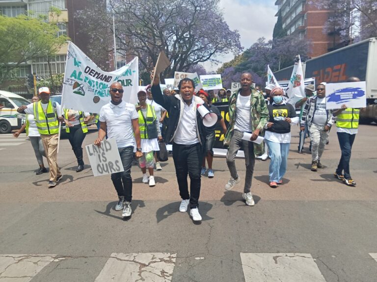 Land and Minerals Movement members marching to department of minerals resources and energy photo by Dimakatso Modipa
