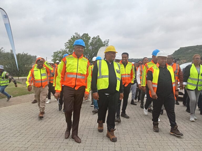 Deputy minister David Mahlobo with officials on a tour to the Lesotho Highlands Water Project tunnel