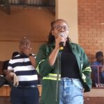 City of Tshwane executive mayor Dr Nasiphi Moya addressing the residents of Soshanguve at imbizo photo by Dimakatso Modipa