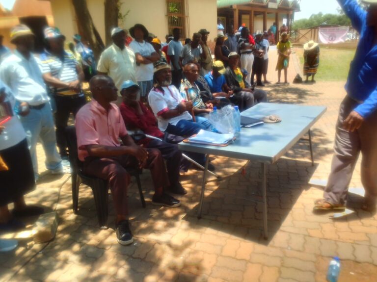 President of Concerned Residents for Service Delivery in Mamelodi Oupa Mtshwene and Chief Junior Makhoere at the public meeting in Moretele Park in Mamelodi on Sunday photo by Peter Mothiba