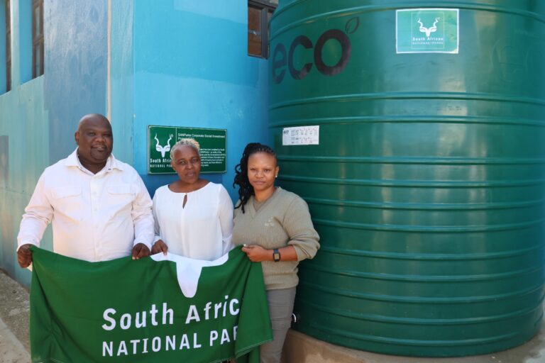 From left, Knysna Municipality Executive Mayor, Mr Thando Matika, Percy Mdala High School Principal, Mrs Nozuko Tshaka and Ms Pat Bopape, Park Manager, Knysna Section of the Garden Route NP.
