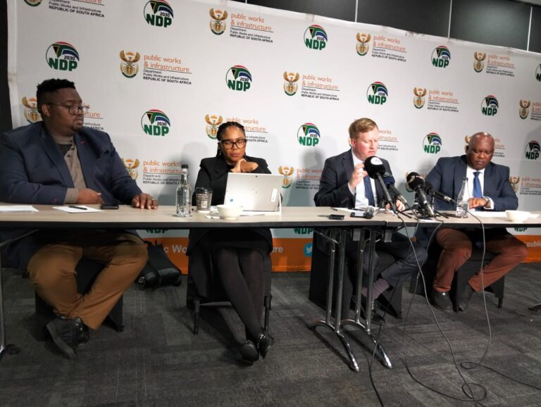 CEO of CIBD Bongani Dlala, , acting head of infrastructure South Africa Mametse Masemola, minister of public works and infrastructure Dean Macpherson and Director General Sfiso Mdakane photo by Dimakatso Modipa