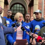 DA leader Helen Zille fielding questions from the media outside the Cape Town Central Police Station where the DA filed charges against Higher Education Minister Dr Nobuhle Nkabane photo supplied