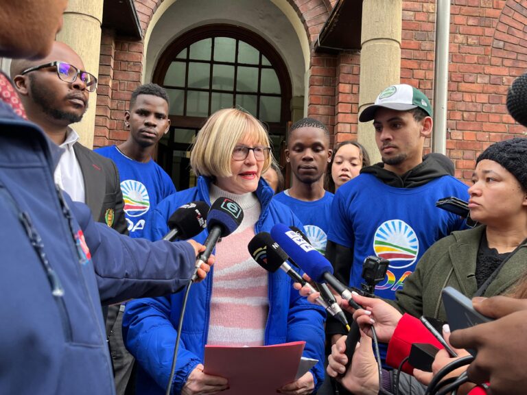 DA leader Helen Zille fielding questions from the media outside the Cape Town Central Police Station where the DA filed charges against Higher Education Minister Dr Nobuhle Nkabane photo supplied