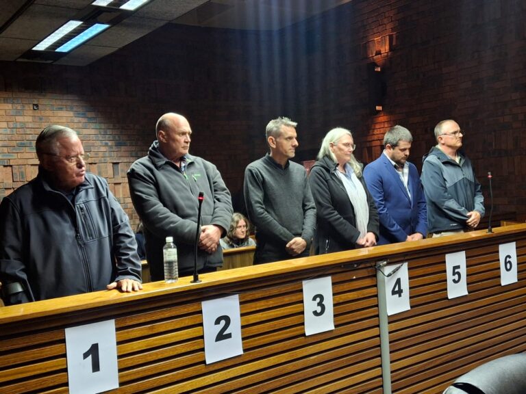 Six accused persons who are alleged to be involved in the rhino trafficking syndicate photo supplied