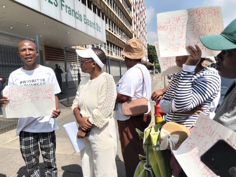 Unemployed qualified TVET lecturers picket at the department of higher education and training photos by Dimakatso Modipa