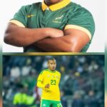 The two outstanding young sportsmen, Bafana Bafana and Mamelodi Sundowns midfielder Jayden Adams and former South African Rugby Under-18 prop Luqobo Makwedini photos supplied