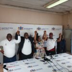 Gauteng MEC for transport Kedibone Diale-Tlabela and taxi industry bosses show happy face photo by Dimakatso Modipa
