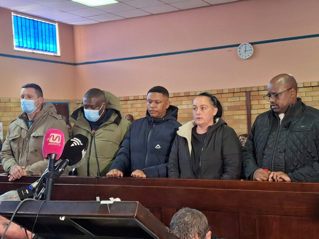 Five accused persons, Julius Doctor Mkhwanazi (50), a businessman Cobus Janse van Rensburg (42), a former EMPD official, Adrian Norman Mackenzie (43) and two former SAPS police officials, Bhekokwakhe Sibande (36)and Keisha- Leigh Stols ( 40) appeared at the Brakpan Magistrate court on nurder charges photo supplied